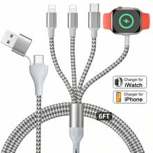 Cable de carga USB Tipo C compatible con Apple Watch S1-S10 6 en 1, cable de carga Tipo C a Lightning compatible con iPhone, Android, cámara, MP3, adaptador universal