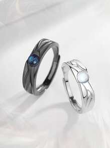 1 par sol con luna pareja anillos , negro con blanco - Blanco y Negro - Ver 5