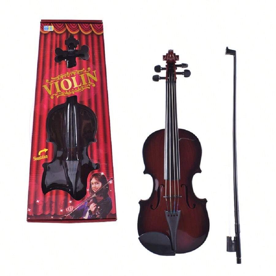 1pc Playable Children's Violin Toy With Authentic Sound, Musical Instrument For Beginners, Girls' Gift - Brown - View 1