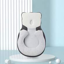 1pc Baby Shaping Pillow With Bear Pattern, Anti Flat Head Correction Newborn Infant Pillow, Anti-Roll Cushion For Crib - Grey - View 3