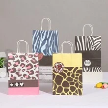 12pcs/Set Zebra & Leopard Printed Gift Bags, Paper Carrier Bags - White - View 1