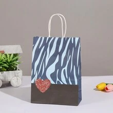 12pcs/Set Zebra & Leopard Printed Gift Bags, Paper Carrier Bags - White - View 3