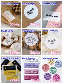 36pcs/48pcs/72pcs "Thank You" Square/Round Shape Simple Instagrams Gift Stickers, Decoration Stickers, Thank You Labels, Dessert Stickers Valentine Day