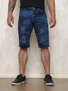 Men Shorts - 深色水洗藍 - 查看 3