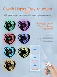 1入組黑膠唱片牆掛鐘。七種顏色led燈,遙控燈光控制功能。我喜歡貓,可愛寵物,小貓咪,愛的元素時鐘。靜音走時,沒有嘀嗒聲。客廳,臥室,書房家居裝飾牆鐘。寵物貓主題鐘,貓奴禮物。 - 遙控燈控款 - 查看 3