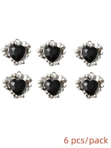 6入組哥特風格合金吊墜,鑲有水晶、蝴蝶結、心形和櫻桃圖案,適用於diy耳環,項鍊和吊墜配件 - 黑色 - 查看 13