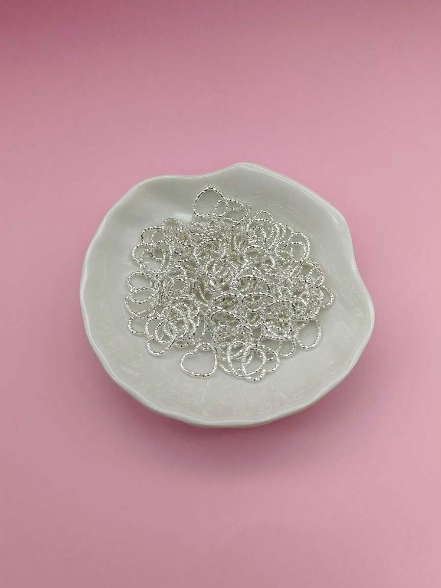 100 件/包金屬 Diy 首飾配件五尖星浮雕圓圈星形開口環平口幾何連接環 - 銀色 - 查看 1