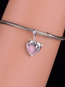 HuooNew 1入精美的925銀海豚愛心吊墜diy珠子,情人節、生日禮物（男女適用） - Q3006 - 查看 3