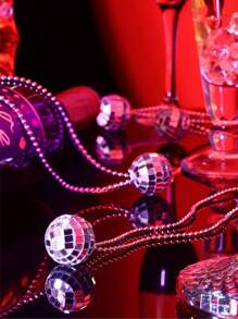 10 Stücke Discokugel Halskette 70er Jahre Disco Party Mini Discokugel Anhänger, Silber Discokugel Schmuck, Muss-have für Disco Party, Rückkehr zur Schule, Valentinstag - Silber grau - Übersicht 2