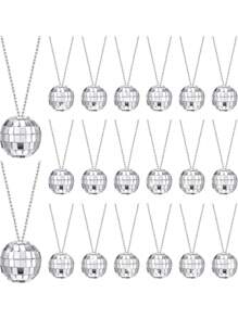 10 Stücke Discokugel Halskette 70er Jahre Disco Party Mini Discokugel Anhänger, Silber Discokugel Schmuck, Muss-have für Disco Party, Rückkehr zur Schule, Valentinstag - Silber grau - Übersicht 1