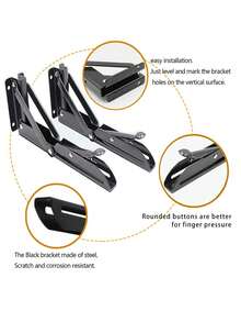 2入組折疊式三腳工作檯l型架角,重型不銹鋼摺疊式檯架,適用於工作台牆壁掛,節省空間diy架角 - 黑色 - 查看 4