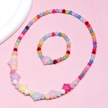 2 件/套女孩魅力串珠項鍊和手鍊隨機顏色禮品套裝 - 彩色 - 查看 3