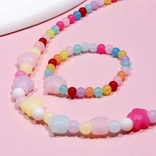2 件/套女孩魅力串珠項鍊和手鍊隨機顏色禮品套裝 - 彩色 - 查看 5