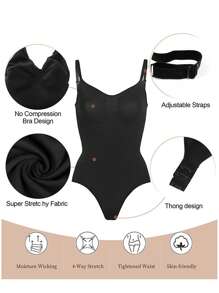 女式性感肩帶連體褲塑身衣，達到收腹、塑形和產後恢復的效果 - 黑色 - 查看 4