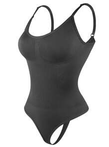 女式性感肩帶連體褲塑身衣，達到收腹、塑形和產後恢復的效果 - 黑色 - 查看 6