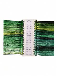 30 Colors/Pad Green Silk Thread For Cross Stitch, Shinny Floss, Same Color As DMC, DIY Needlework Craft - Green - View 3
