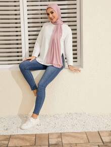 1pc Classic Plain Colored Scarf-Style Jersey Headband Hijab Scarves Head Wrap Scarf For Women - Pink - View 4