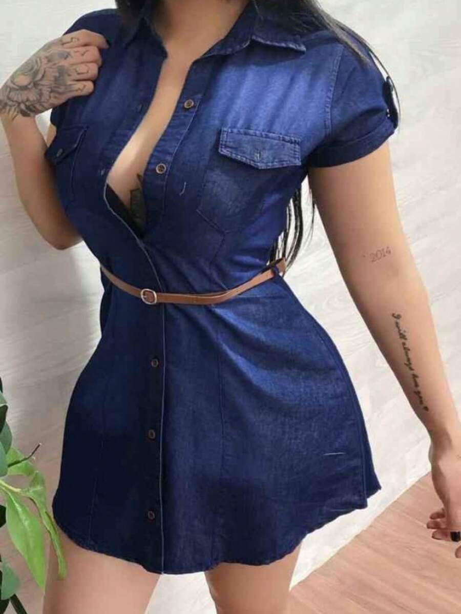 Vestido de mezclilla - Azul Marino - Ver 1