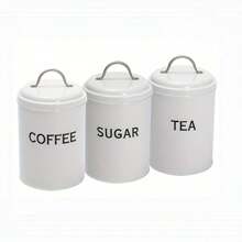 3pcs/Set Countertop Airtight Kitchen Canisters, Tea Coffee Sugar Storage Containers, White Farmhouse Style Kitchen Decoration And Accessories - White - View 1