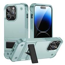 1入綠色裝甲多重防護防震手機殼，配有隱形可摺疊支架，適用於iPhone - 軍綠色 - 查看 8