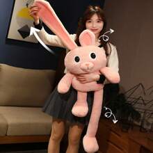 1隻可愛的兔子毛絨玩具,有可拉伸的耳朵和長腿,粉色適合女孩 - 粉色 - 查看 2
