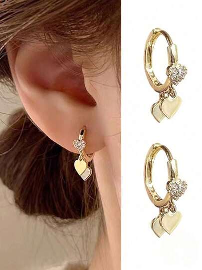 1對優雅的S925純銀鍍14K金情侶耳環，女性禮物珠寶飾品