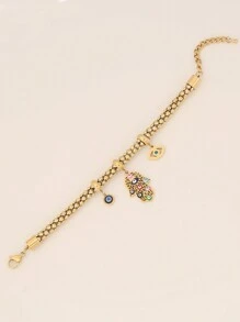 Freegrow 1pc Oil Drop Eye & Palm Design Stainless Steel Bracelet Suitable For Women's Daily Wear