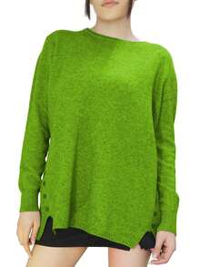 Jersei sueter con botones a laterales bajos, hombros caídos, cuello circular, diseño liso con rayas TALLA UNICA - Verde - Ver 1