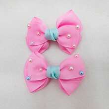 2入組彩色珍珠蝴蝶結髮夾,假日女孩子用髮帶蝴蝶結髮夾,是送禮的理想選擇 - 粉色 - 查看 2