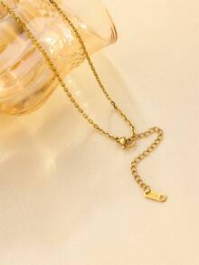 1pc Maillard Style Stainless Steel Tiger's Eye, Shell, Rose, Star Inlaid Pendant Clavicle Chain, Sweater Chain, Necklace For Women's Daily Wear - Gold - View 11