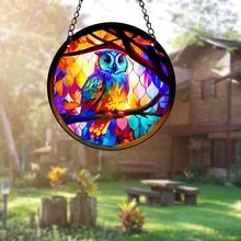 1只貓頭鷹花紋花園日光板裝飾,亞克力日光板牆窗院樹裝飾品,適用於室內和室外 - Pattern 05 - 查看 4