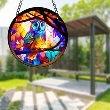 1只貓頭鷹花紋花園日光板裝飾,亞克力日光板牆窗院樹裝飾品,適用於室內和室外 - Pattern 05 - 查看 3