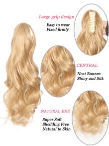 合成爪夹马尾接发 18-26 英寸长卷发黑金色棕白色马尾假发 女士（浅金色） - 金色 - 查看 6