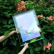 1個透明黃色亞克力懸浮式相框,多種顏色和尺寸可用,可掛在牆上或桌面上展示,迷你照片框裝飾 - 綠色 - 查看 1