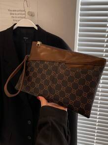 Fashionable Large Capacity Geometric Print Wristlet Bag For Women - Brown - View 5