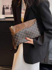 Fashionable Large Capacity Geometric Print Wristlet Bag For Women - Brown - View 2