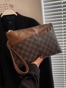 Fashionable Large Capacity Geometric Print Wristlet Bag For Women - Brown - View 3