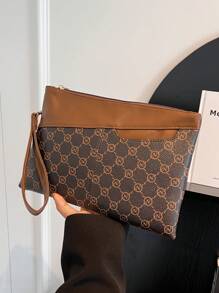 Fashionable Large Capacity Geometric Print Wristlet Bag For Women - Brown - View 4