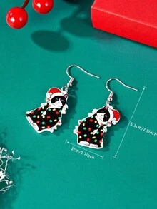 一對可愛卡通聖誕動物貓小狗火烈鳥牛吊墜耳環聖誕新年聚會聚會親友約會節日禮物耳環耳環 - 火烈鳥 - 查看 8