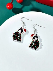 一對可愛卡通聖誕動物貓小狗火烈鳥牛吊墜耳環聖誕新年聚會聚會親友約會節日禮物耳環耳環 - 火烈鳥 - 查看 4