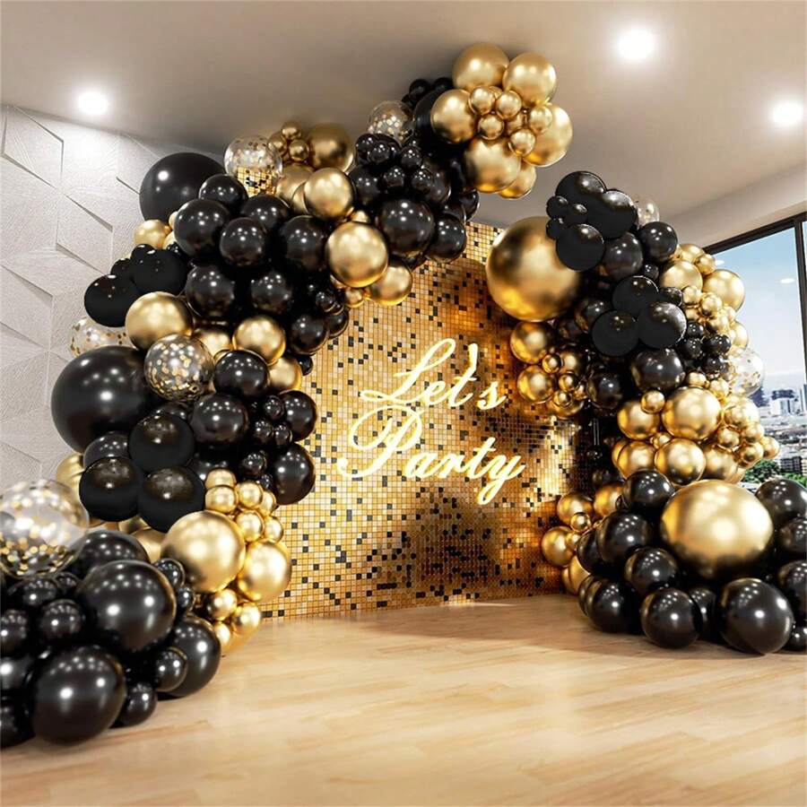 黑金花環氣球鏈套件,橡膠氣球生日派對裝飾,適用於生日、嬰兒洗禮、婚禮、聖誕和新年派對 - 黑色 - 查看 1