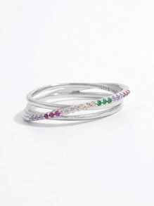 Vaerine 1pc Magnificent, Elegant & Classic Fashion 925 Silver Ring With Asymmetrical Cross Design & Cz Decor, Perfect For Women's Dating To Show Charm, As A Gift - Silver - View 1