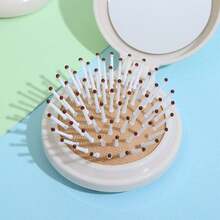 1pc Folding Mirror Cheese Portable Mirror Cartoon Cute Massage Comb In One Practical Mini Folding Air Bag Comb - Multicolor - View 6