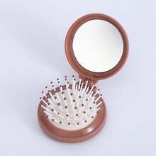 1pc Folding Mirror Cheese Portable Mirror Cartoon Cute Massage Comb In One Practical Mini Folding Air Bag Comb - Multicolor - View 5