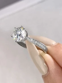 1PC Luxury Real 2CT Moissanite Rhinestone Rings For Women 925 Sterling Silver Wedding Engagement Eternal Promise Ring Fine Jewelry Anniversary Gift Bridal Jewelry Rhinestone Rhinestone Ring