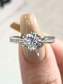 1PC Luxury Real 2CT Moissanite Rhinestone Rings For Women 925 Sterling Silver Wedding Engagement Eternal Promise Ring Fine Jewelry Anniversary Gift Bridal Jewelry Rhinestone Rhinestone Ring