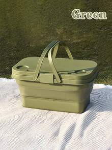 1pc大容量野餐籃 - 便攜式提籃 - 戶外春遊野餐帶蓋 - 可折疊籃 - 彩色 - 查看 3