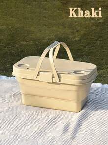 1pc大容量野餐籃 - 便攜式提籃 - 戶外春遊野餐帶蓋 - 可折疊籃 - 彩色 - 查看 2