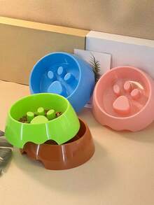 1pc Green Anti-Choking Pet Bowl For Cats & Dogs, Slow Feed Dog Bowl Design With Personalized Paw Prints - Green - View 5