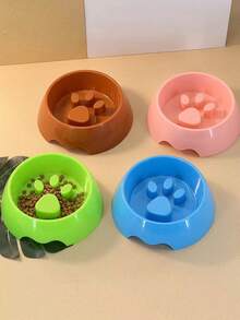 1pc Green Anti-Choking Pet Bowl For Cats & Dogs, Slow Feed Dog Bowl Design With Personalized Paw Prints - Green - View 10